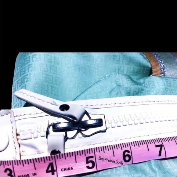 Fendi Monogram Blue Green Logo Nylon Beach Bag - Picture 7 of 11